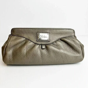 Cole Haan genuine leather clutch purse, pebbled gray, Makeup bag, Event, Formal